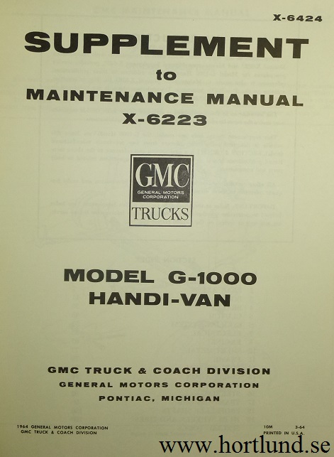 1964 GMC  Model G-1000 Handi-Van Maintenance Manual Supplement - 2