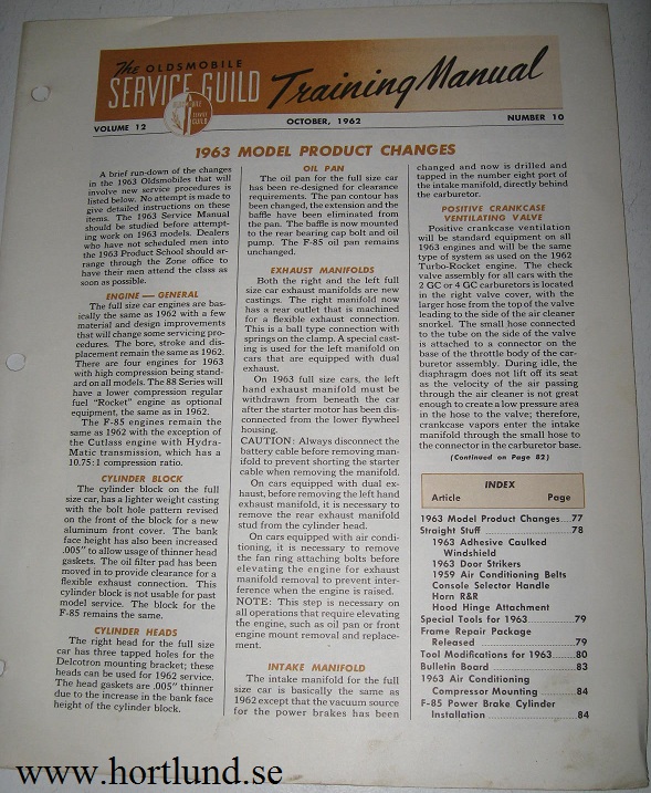 1963 Oldsmobile Service Guild Training Manual October, 1962 