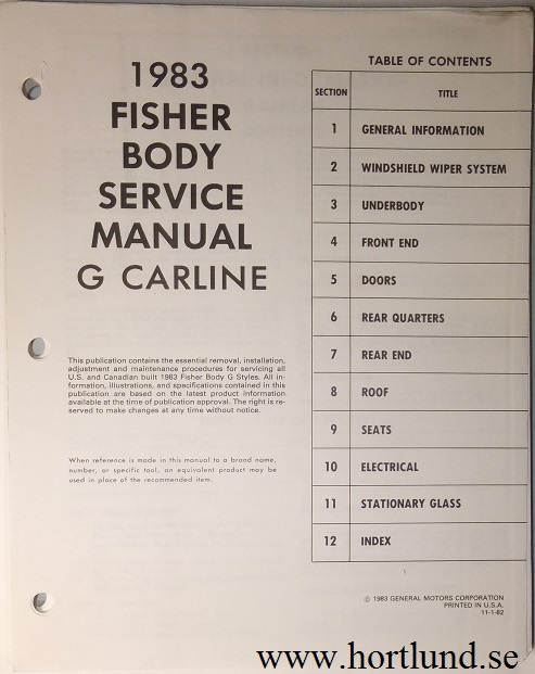 1983 Pontiac Grand Prix Bonneville Fisher Body Service Manual G Carline