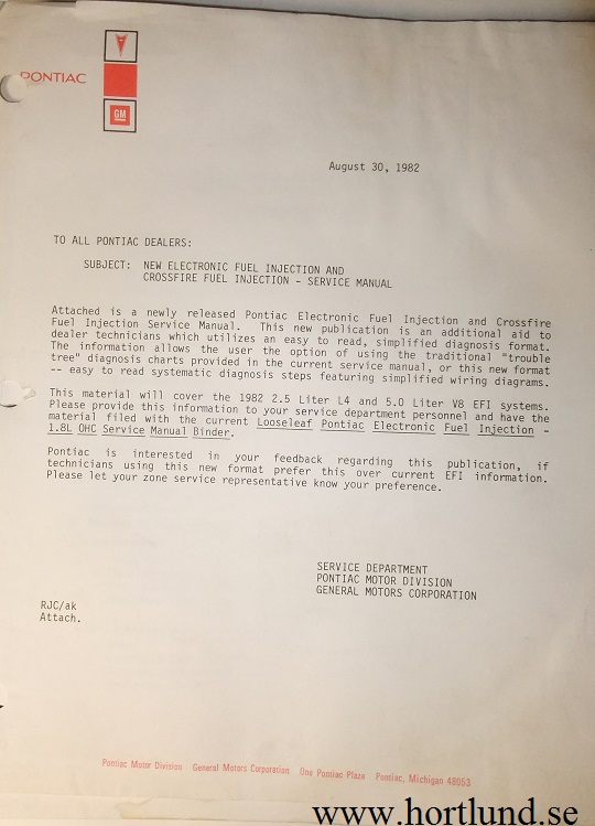 1982 Pontiac Firebird, Phoenix & 6000 Electronic Fuel Injection and Crossfire Fuel Injection Service Manual - 2