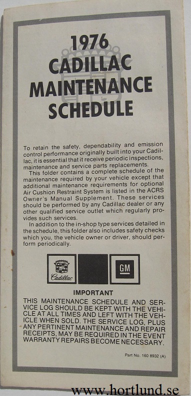 1976 Cadillac Maintenance Schedule