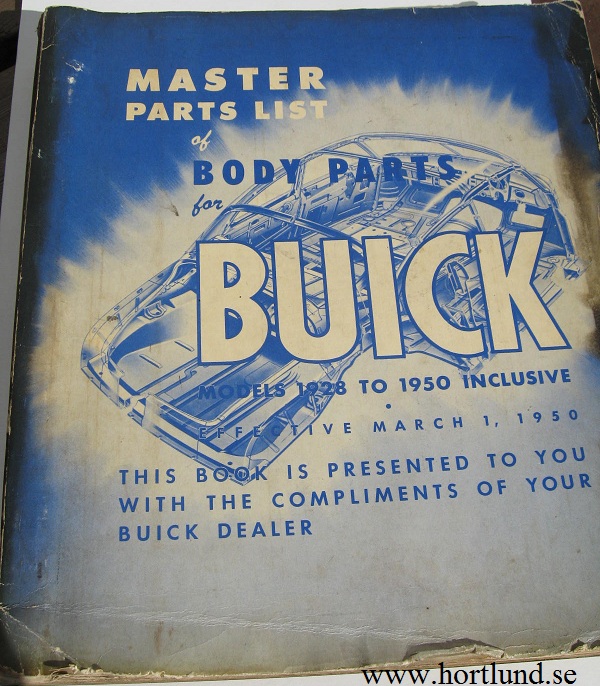1928 - 1950 Buick Master Parts List of Body Parts
