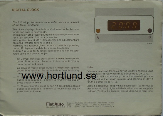 1984 Fiat Argenta 120 I.E. instruktionsbok supplement - 2