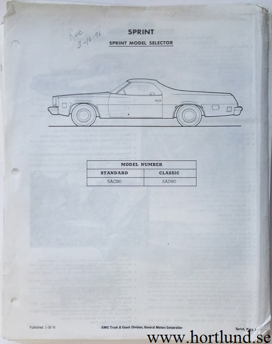 1976 GMC Dealer information Sprint, Pickup, Jimmy, Suburban, Van