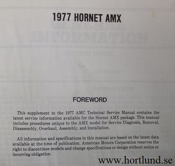 1977 AMC Hornet AMX Technical Service Manual supplement 1 - 2
