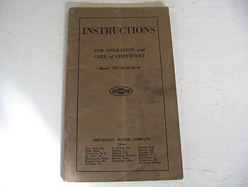 1919 - 1922 Chevrolet Instructions for operation and care of model FB 20 - 30 - 40 - 50