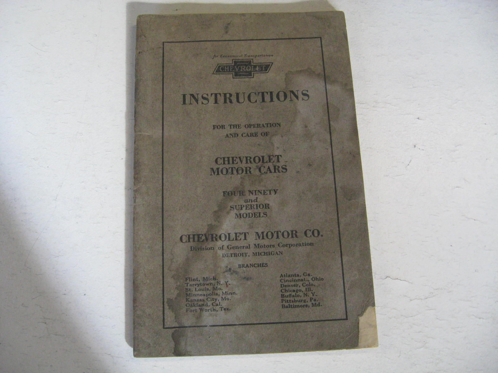 1922 - 1923 Chevrolet Instructions For the Operation And Care Of 490 & Superior Models