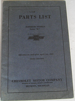 1925 Chevrolet Parts List för Serie K