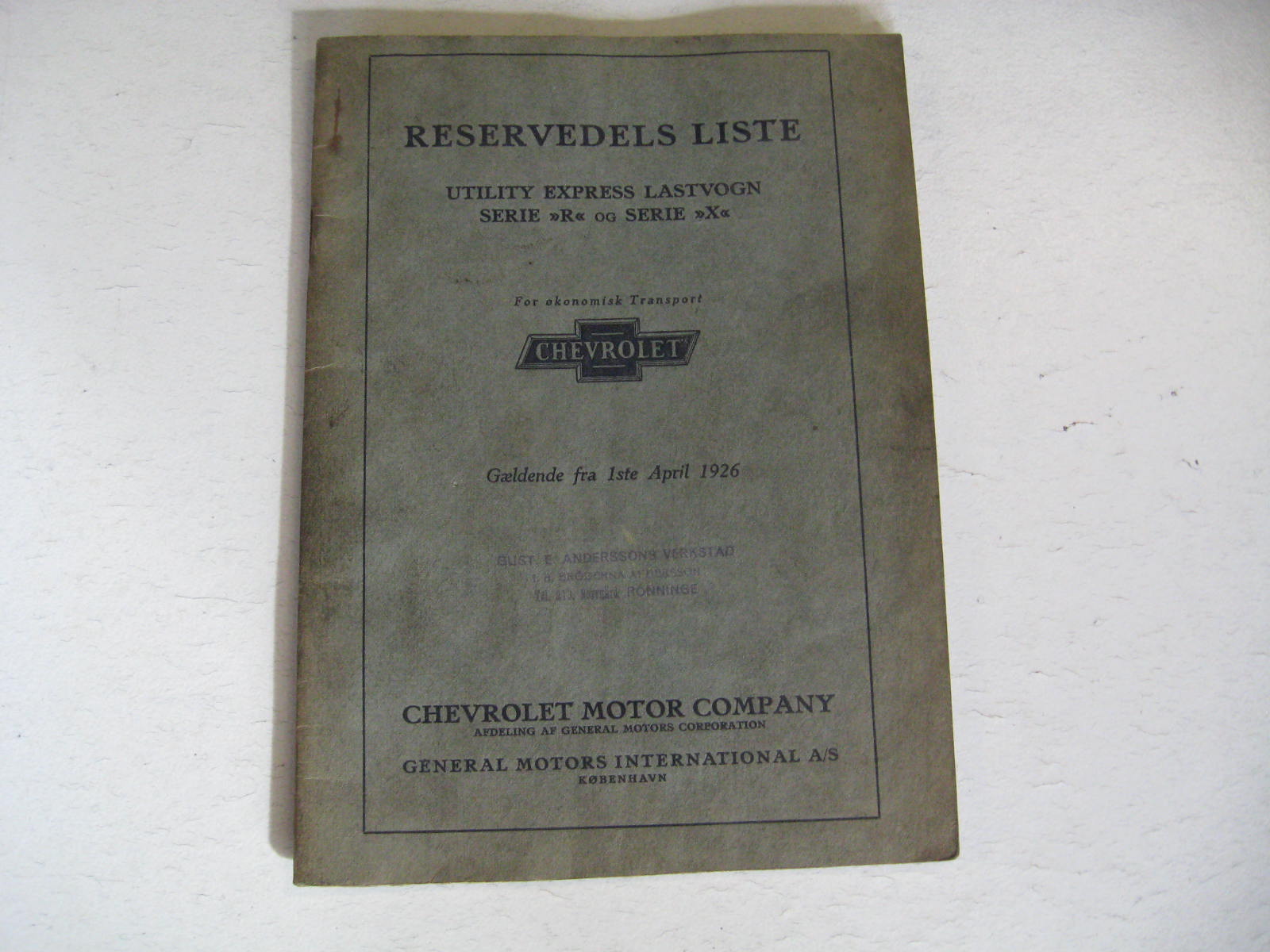 1925 Chevrolet Lastbil Reservdels Liste Serie R & Serie X Danskt Original