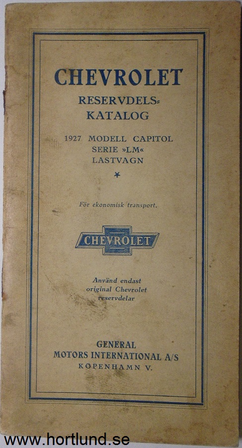 1927 Chevrolet Capitol Serie LM Lastbil Reservdelskatalog Svenskt Original