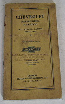 1927 Chevrolet Capitol Serie AA Reservdelskatalog Svenskt Original