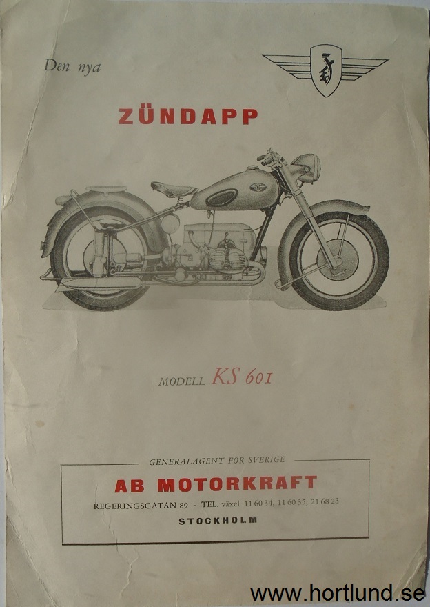1951 Zündapp KS 601 broschyr svensk