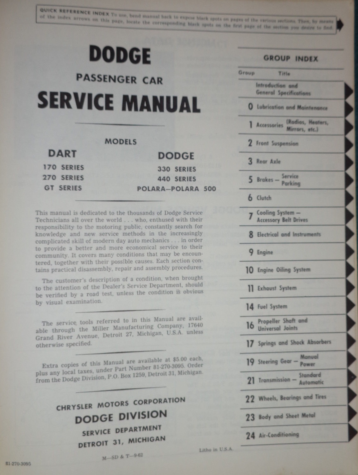 1963 Dodge 330, 340, Polara och Dart Service Manual - 2