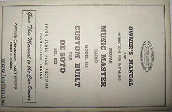 1955 De Soto Radio Model 834 Owner's Manual