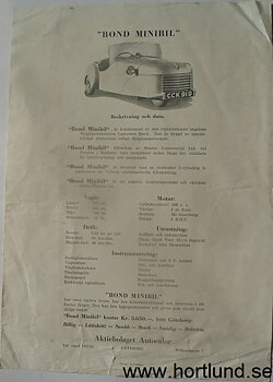 1949 Bond Minicar broschyr svensk
