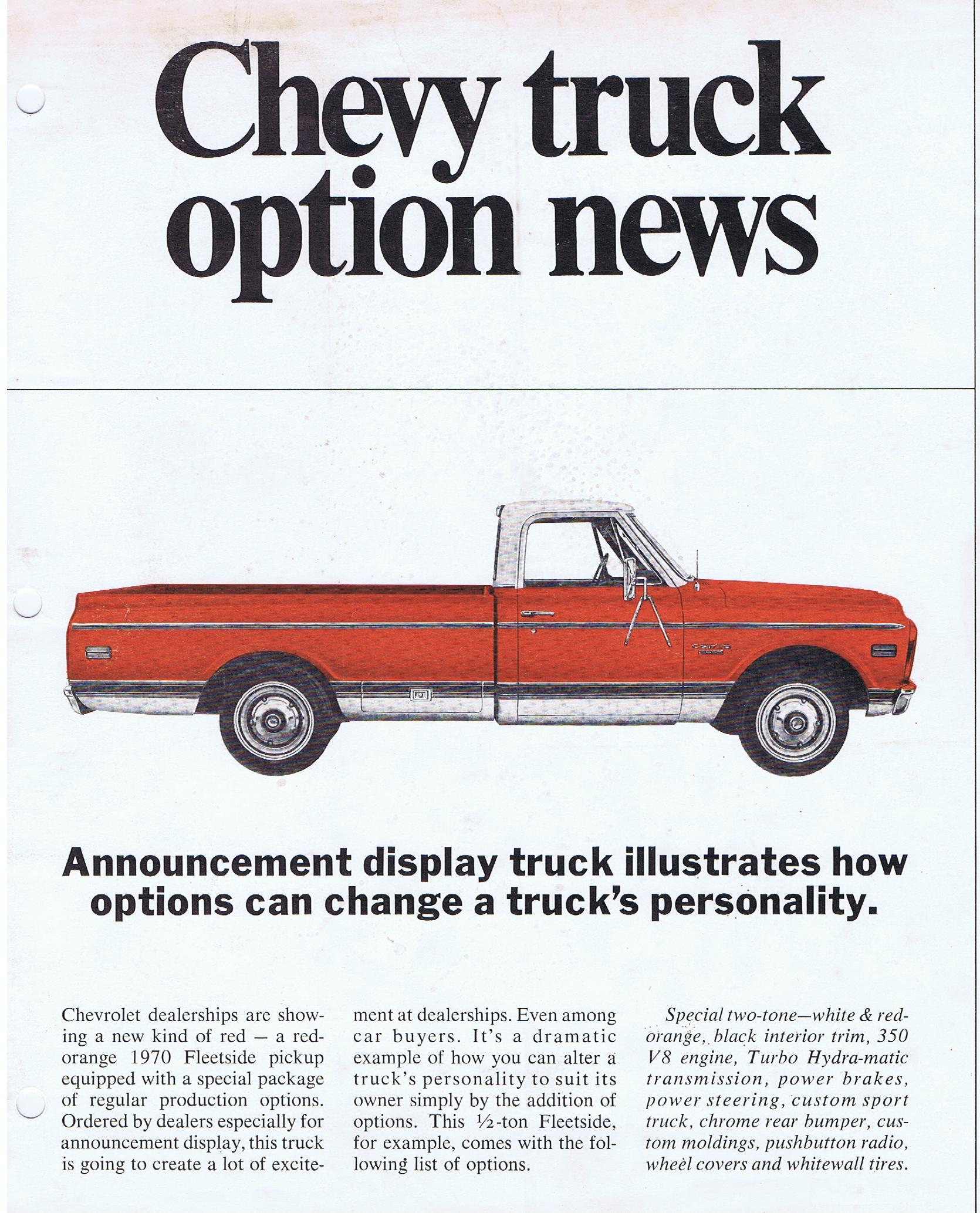 1970 Chevrolet Truck Option News