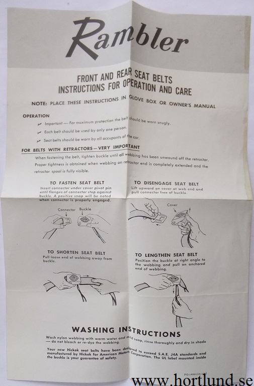 1965 Rambler Seat Belts Instruktion
