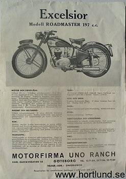 1950 Excelsior Roadmaster 197 cc broschyr svensk