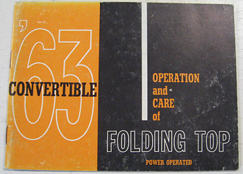 1963 GM Convertible Operation and Care of Folding Top Power Operated