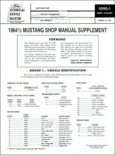 1964 Ford Mustang Shop Manual 1964½