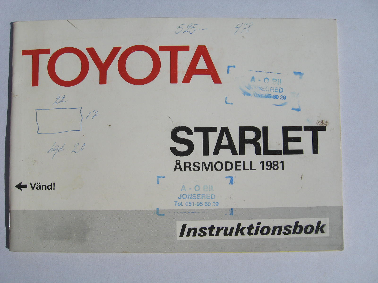 1981 Toyota Starlet Instruktionsbok