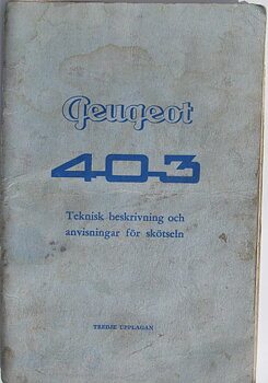 1958 Peugeot 403 Instruktionsbok