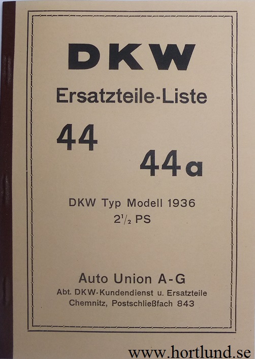 1936-1940 DKW 2½ PS 3 PS Reservdelskatalog