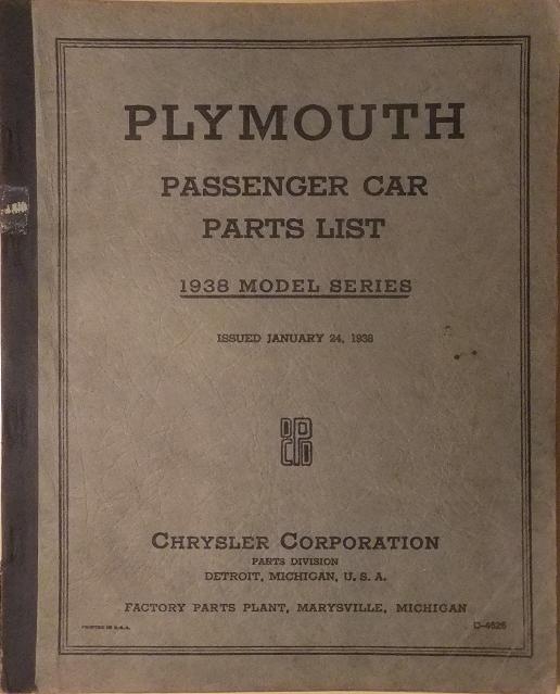 1938 Plymouth Passenger Car Parts List