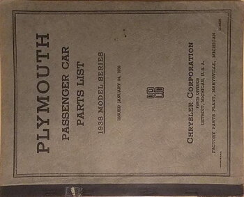 1938 Plymouth Passenger Car Parts List