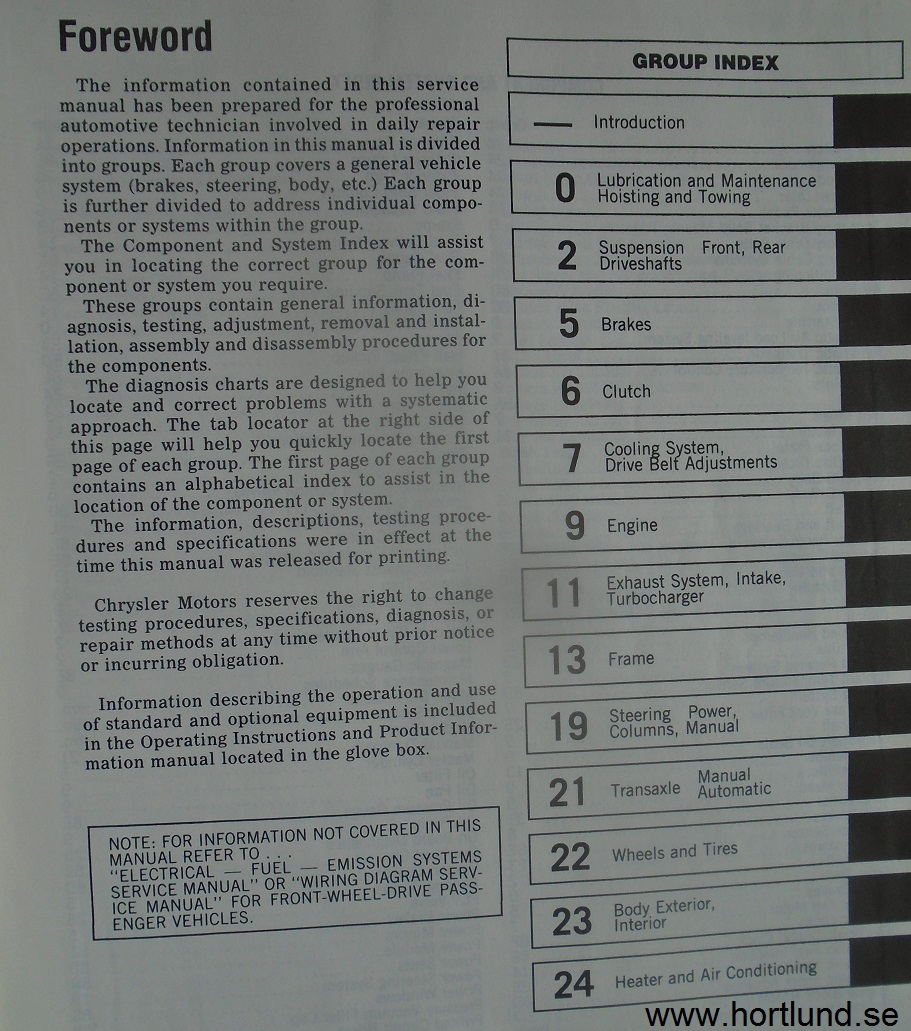 1988 Chrysler Dodge Plymouth Front Wheel Drive Service Manual - 2
