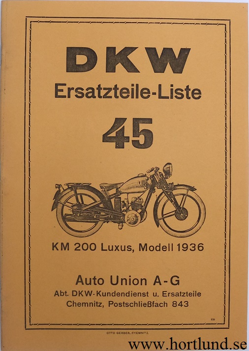 1936 DKW KM 200 Luxus Reservdelskatalog