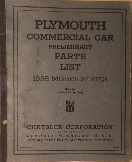 1938 Plymouth Commercial Car Preliminary Parts List