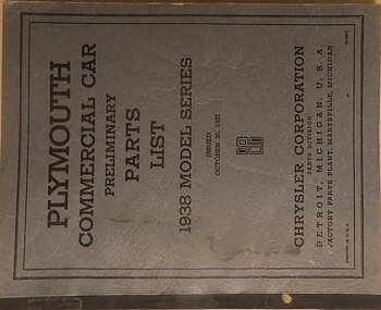 1938 Plymouth Commercial Car Preliminary Parts List