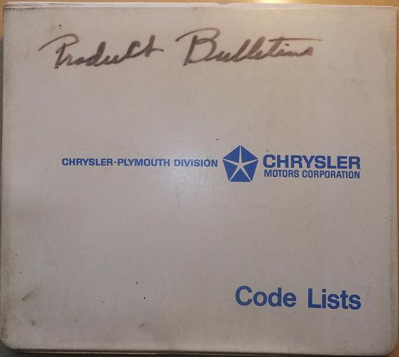1973 Plymouth & Chrysler och Imperial Code Lists