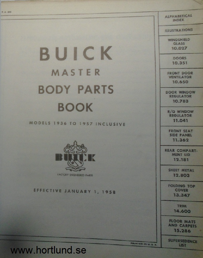 1936 - 1957 Buick Master Body Parts Book