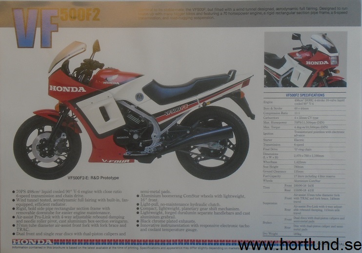 1984 Honda VF500F2 broschyr