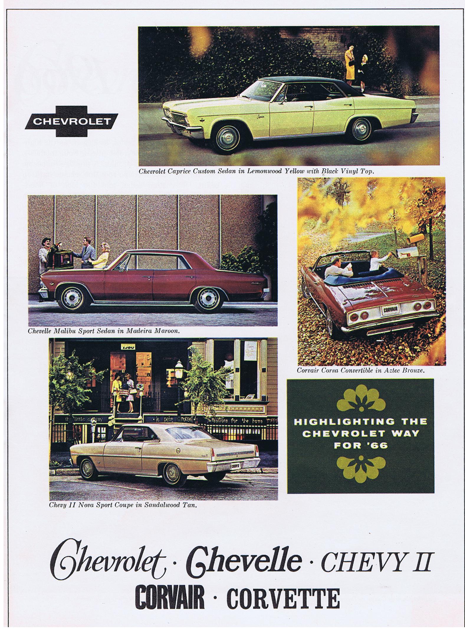 1966 Chevrolet Försäljningsbroschyr Chevelle Chevy II Corvair Corvette