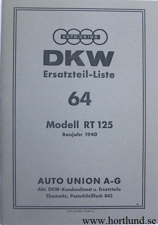 1940 DKW RT 125 Reservdelskatalog