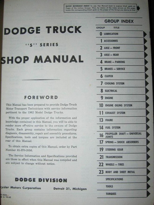 1962 Dodge Truck Service Manual - 2