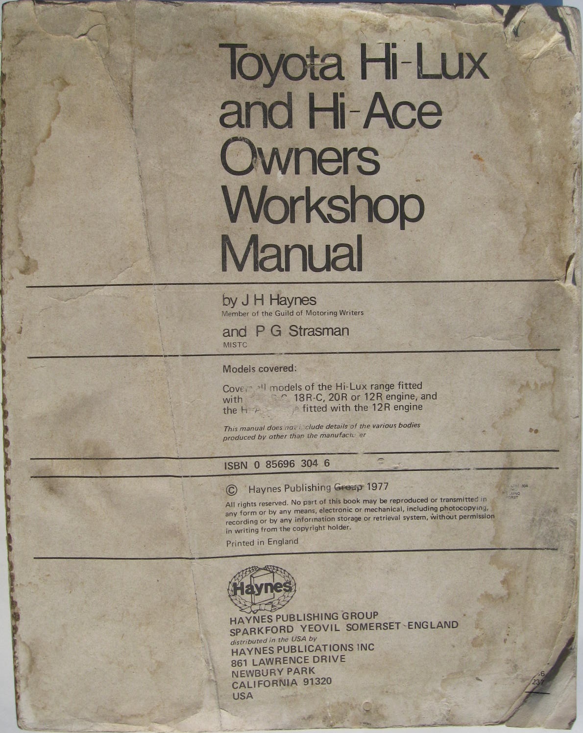 1969 - 1977 Toyota Hi-Lux and Hi-Ace Workshop Manual
