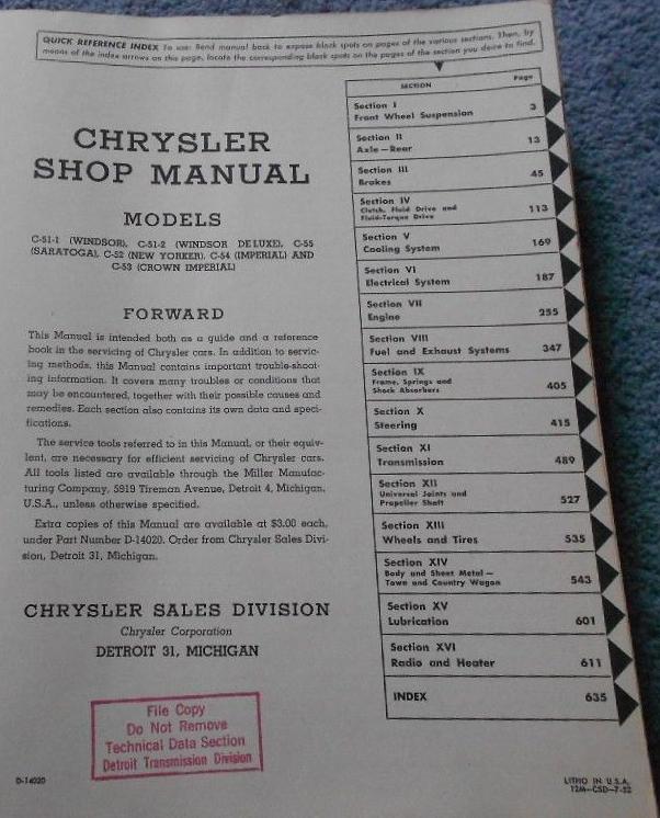 1951 - 1952 Chrysler och Imperial Shop Manual - 2
