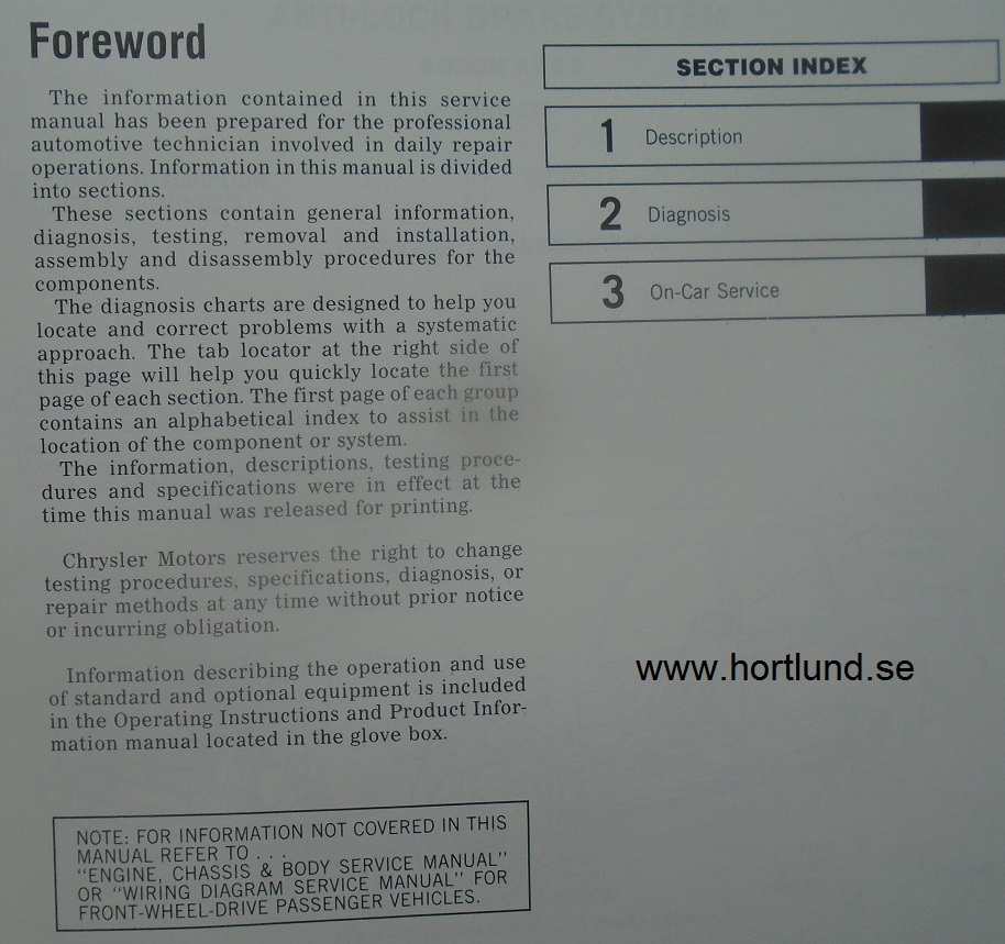 1988 Chrysler Dodge Front Wheel Drive Service Manual supplement - 2