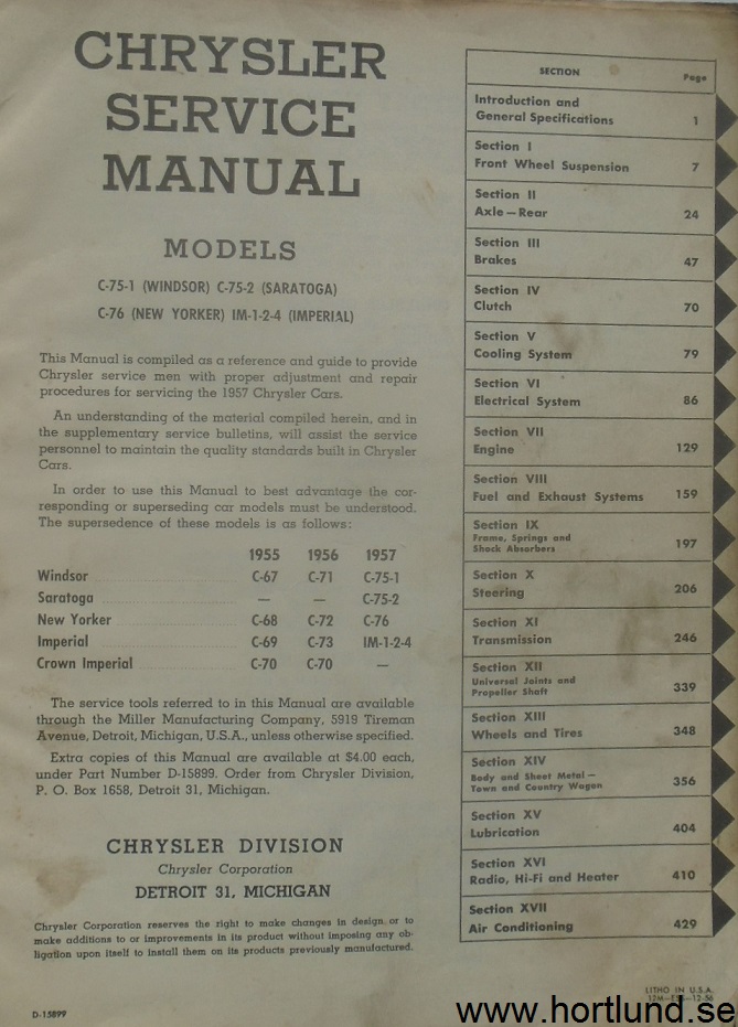 1957 Chrysler och Imperial Service Manual original - 2