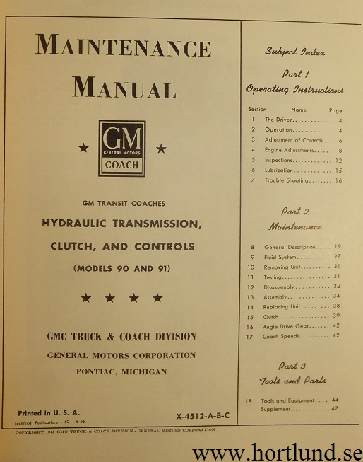 1945-1957 GMC GM Coach  Hydraulic Transmission, Clutch and Controls Maintenance Manual - 2