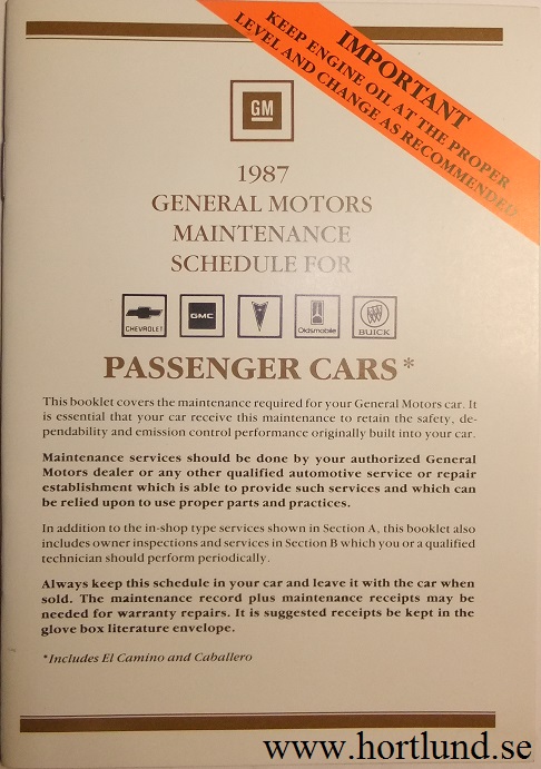 1987 GM Maintenance Schedule alla modeller