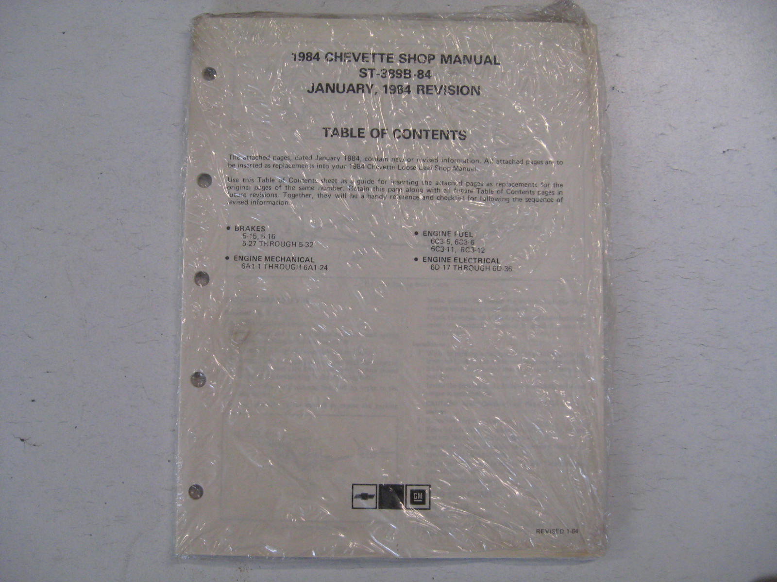 1984 Chevrolet Chevette Revision sidor till Shop Manual