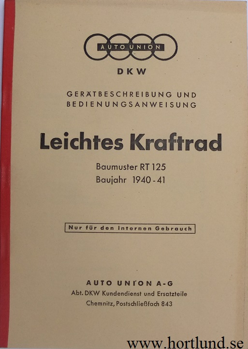 1940-1941 DKW RT 125 Instruktionsbok
