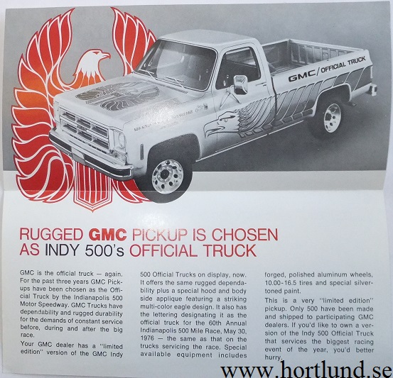 1976 GMC Pickup Indy 500 Broschyr
