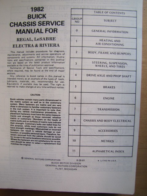 1982 Buick Regal Le Sabre Electra Riviera Chassis Service Manual - 2