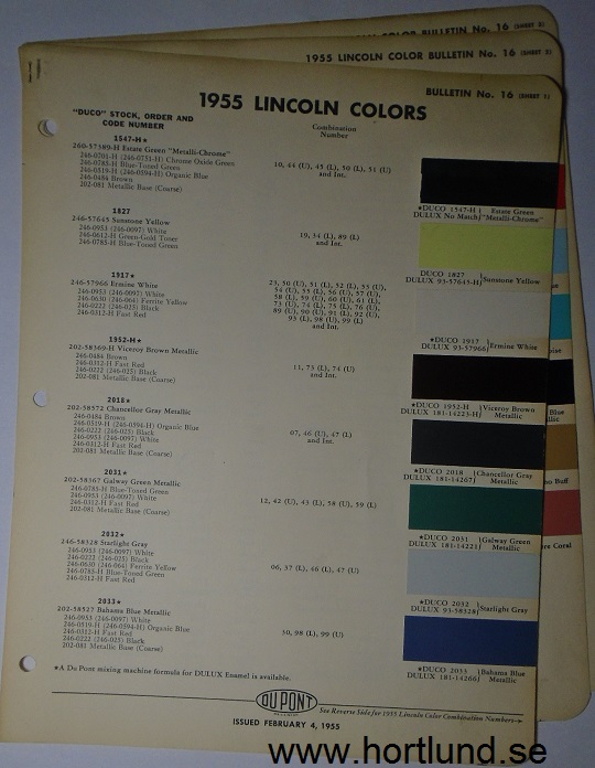 1955 Lincoln Du Pont lackkarta